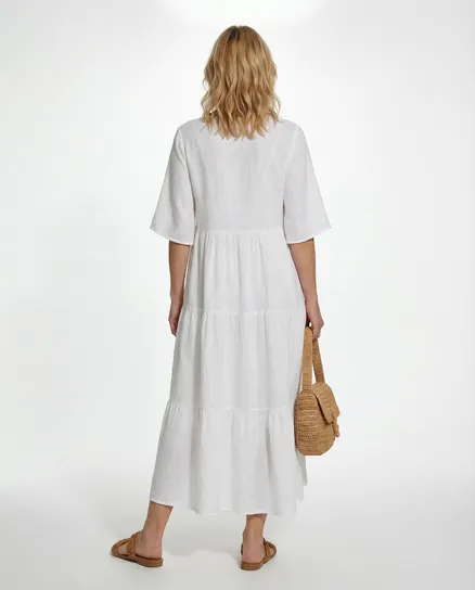 Leinenkleid V-Ausschnitt in wei� von Puro Lino