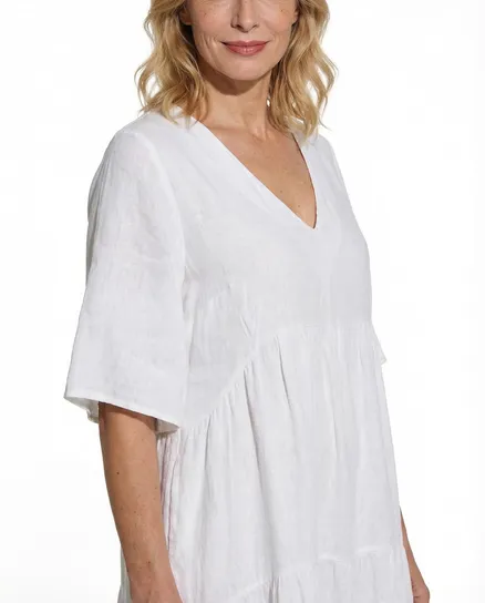 Leinenkleid V-Ausschnitt in wei� von Puro Lino