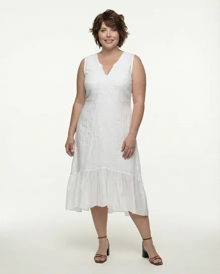 Leinenkleid Stickerei in wei� von Diana