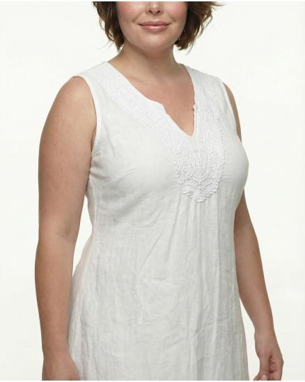 Leinenkleid V-Ausschnitt Stickerei in weiss von Diana
