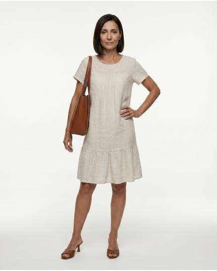 Leinenkleid Volant in beige von Puro Lino