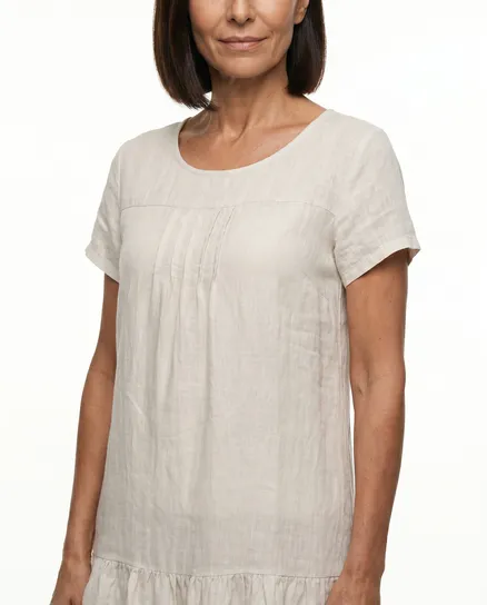 Leinenkleid Volant in beige von Puro Lino