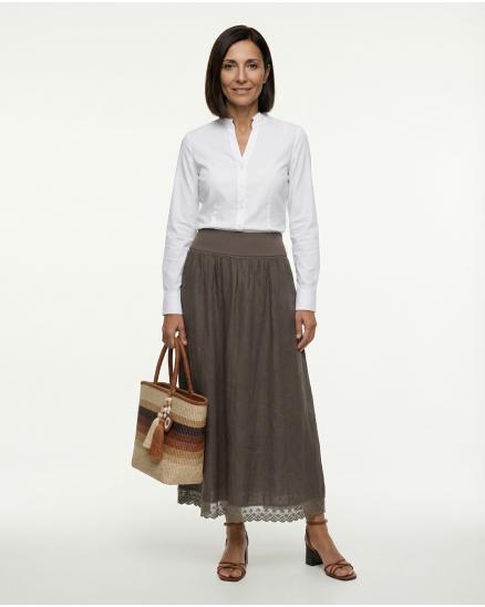 Leinenrock mit Spitze in braun von Made in Italy
