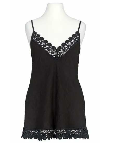 Leinentop mit Spitze in schwarz von New Collection