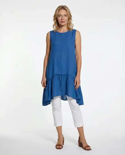 Leinentunika mit Volant in royalblau von Monday Afternoon