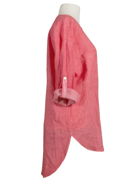 Leinentunika Stehkragen in koralle von fashion made in italy