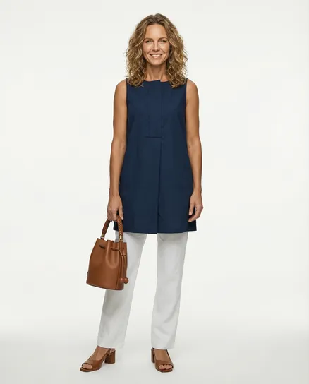 Long Bluse Baumwolle in dunkelblau von Wendy
