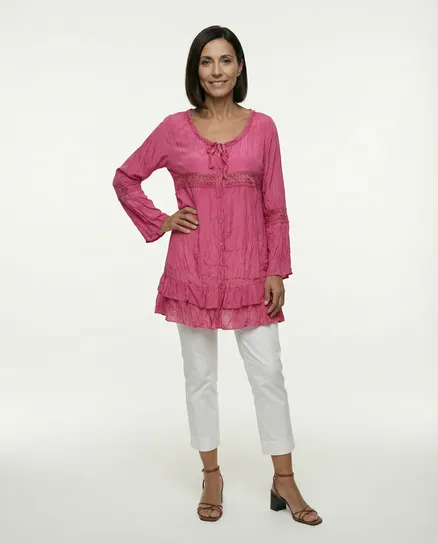 Long Bluse mit Seide in pink von Exquisss Paris