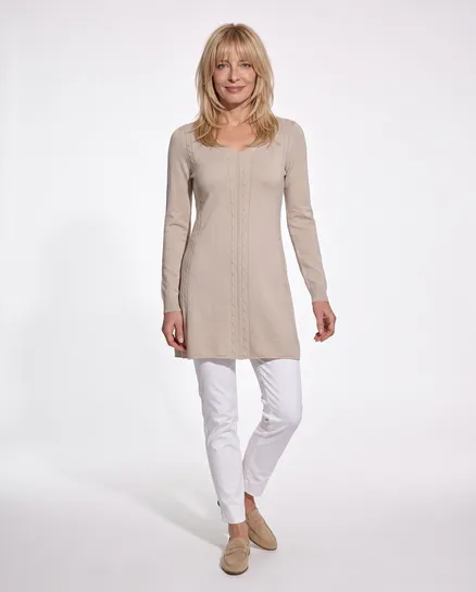 Long Pullover Zopfmuster in beige von Spaziodonna