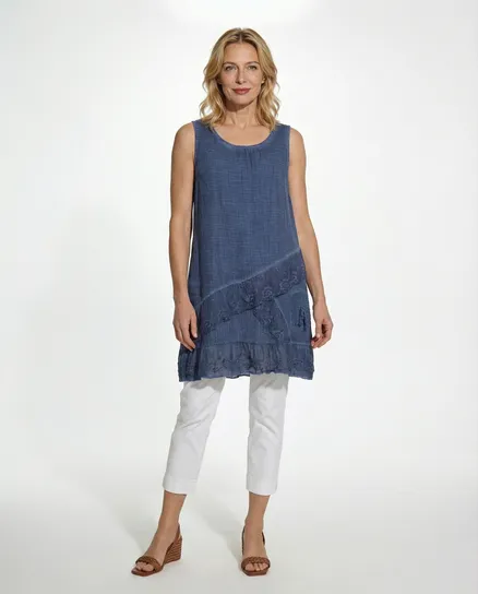 Long Tunika mit Spitze in blau von Diana