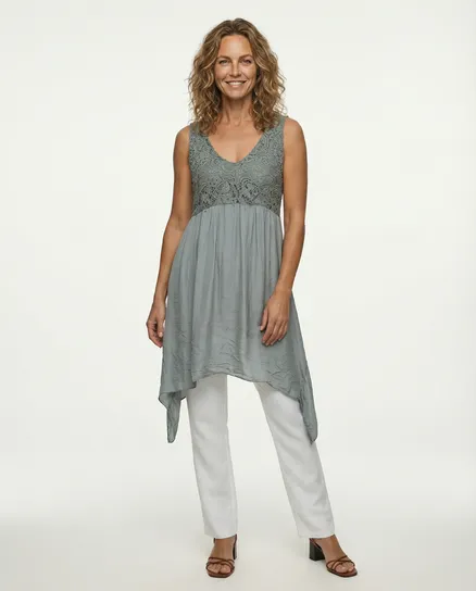 Long Tunika Seide in khaki von Spaziodonna