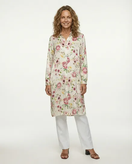 Longbluse Blumenmuster in creme von Chiara Moda