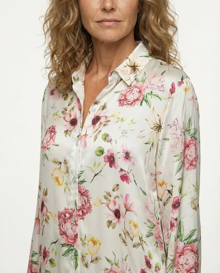 Longbluse Blumenmuster in creme von Chiara Moda