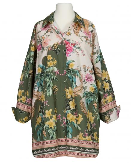 Longbluse mit floralem Print in oliv von Blu Royal