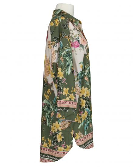 Longbluse mit floralem Print in oliv von Blu Royal