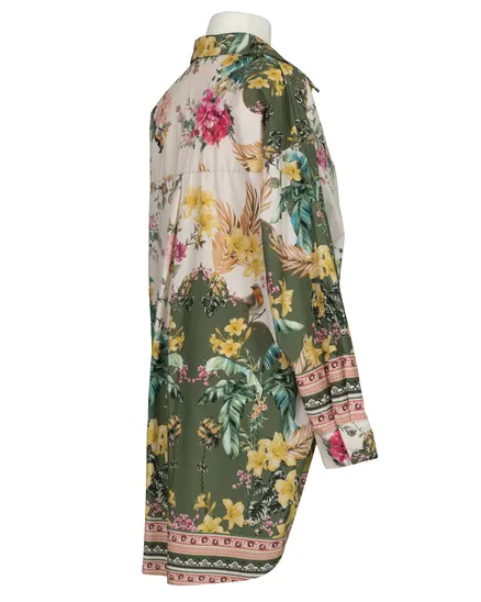 Longbluse mit floralem Print in oliv von Blu Royal