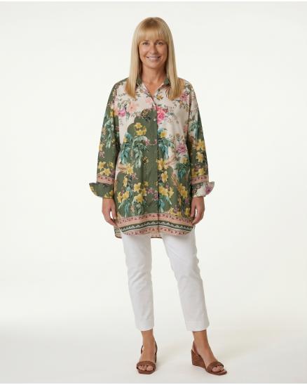 Longbluse mit floralem Print in oliv von Blu Royal