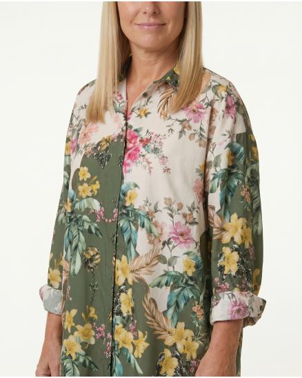 Longbluse mit floralem Print in oliv von Blu Royal