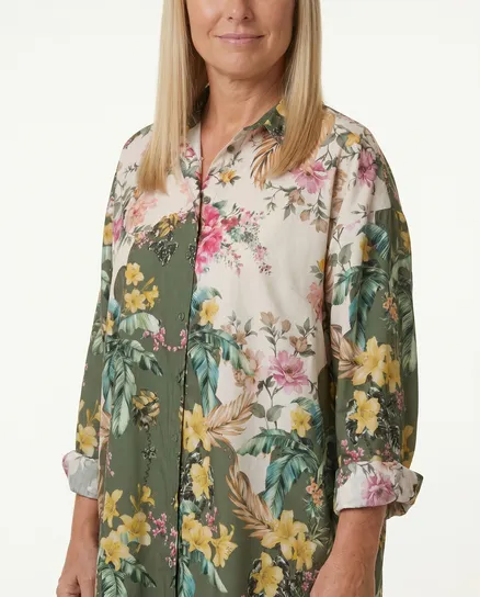 Longbluse mit floralem Print in oliv von Blu Royal