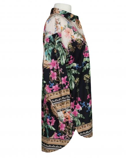 Longbluse mit floralem Print in schwarz von Blu Royal