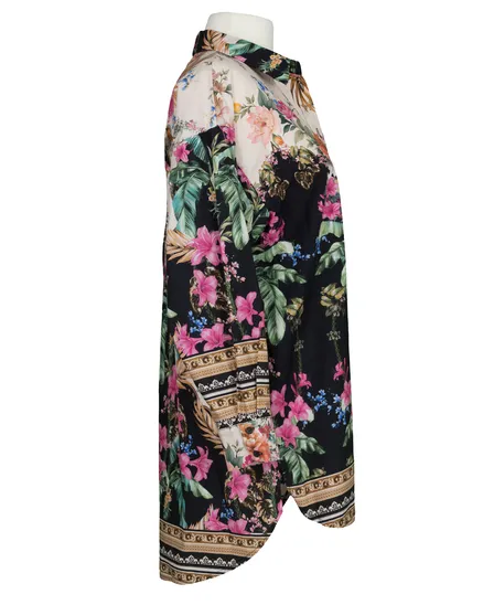 Longbluse mit floralem Print in schwarz von Blu Royal