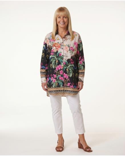Longbluse mit floralem Print in schwarz von Blu Royal