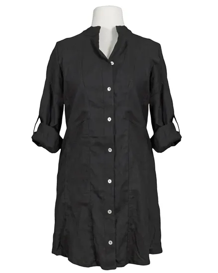 Longbluse Stehkragen Leinen in schwarz von RESTART