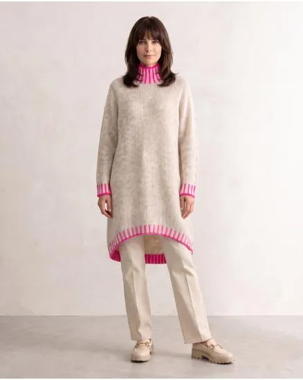 Longpullover mit Kontrastdetails in beige von Made in Italy