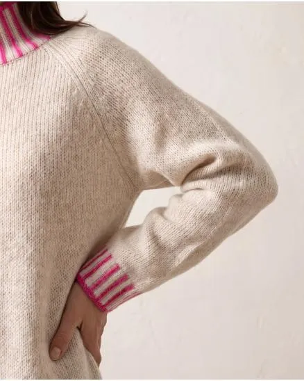 Longpullover mit Kontrastdetails in beige von Made in Italy