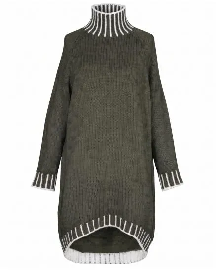 Longpullover mit Kontrastdetails in oliv von Made in Italy