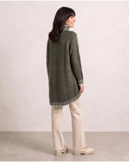 Longpullover mit Kontrastdetails in oliv von Made in Italy