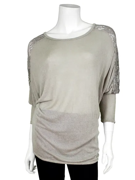 Longshirt mit Spitze in taupe von fashion made in italy
