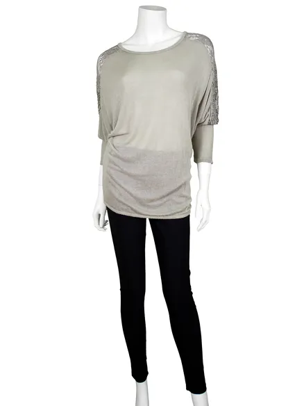 Longshirt mit Spitze in taupe von fashion made in italy