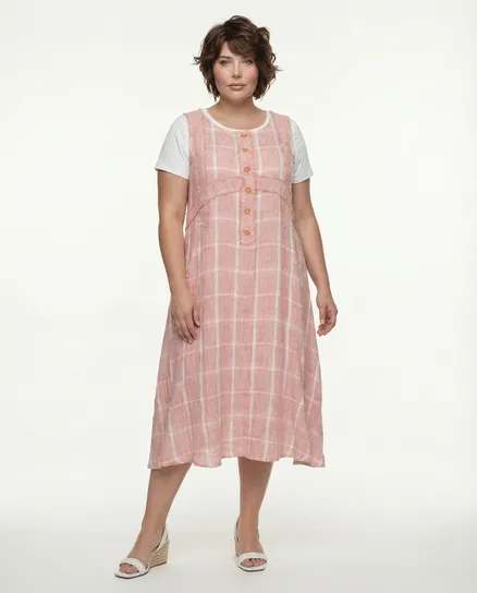 Maxi Leinenkleid Karomuster 2-tlg. in koralle von Zedd