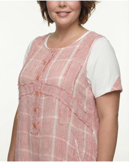 Maxi Leinenkleid Karomuster 2-tlg. in koralle von Zedd