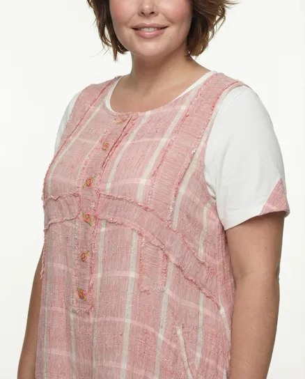 Maxi Leinenkleid Karomuster 2-tlg. in koralle von Zedd