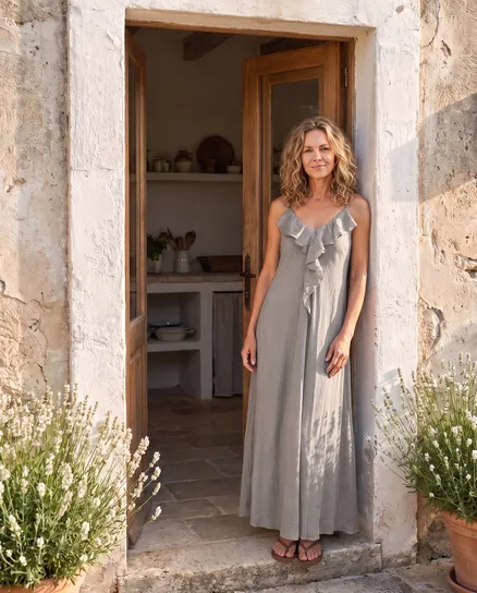 Maxikleid Baumwolle in braun von Made in Italy