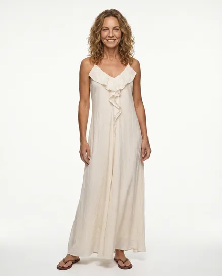 Maxikleid Baumwolle in creme von Made in Italy