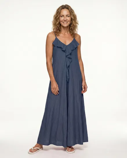 Maxikleid Baumwolle in dunkelblau von Made in Italy