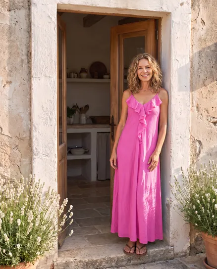 Maxikleid Baumwolle in pink von Made in Italy