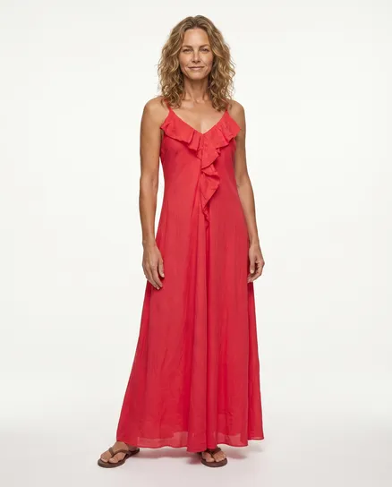 Maxikleid Baumwolle in rot von Made in Italy
