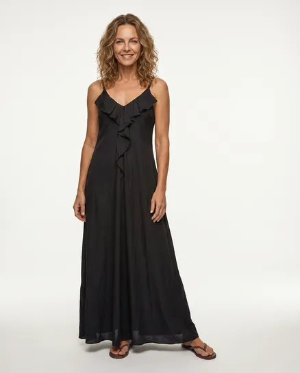 Maxikleid Baumwolle in schwarz von Made in Italy