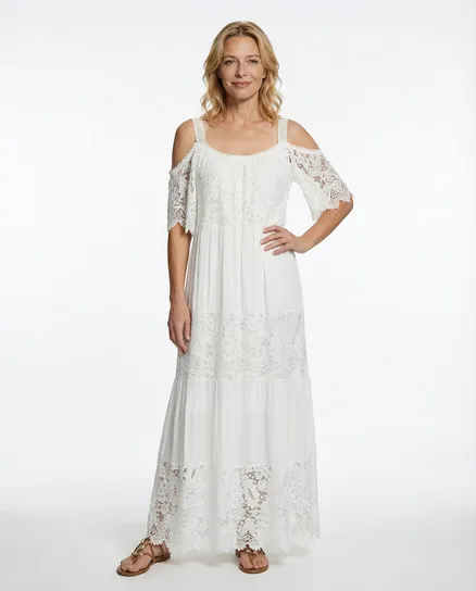 Maxikleid Cold-Shoulder-Ausschnitt in wei� von Made in Italy