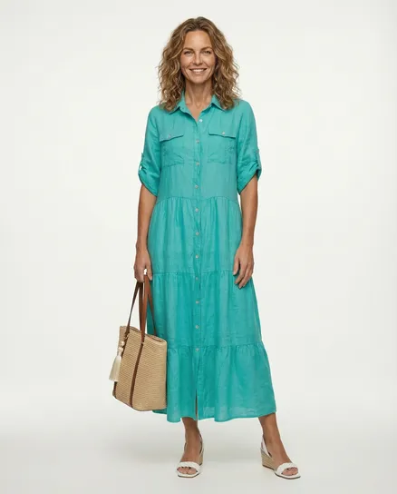Maxikleid Leinen in aqua von Made in Italy