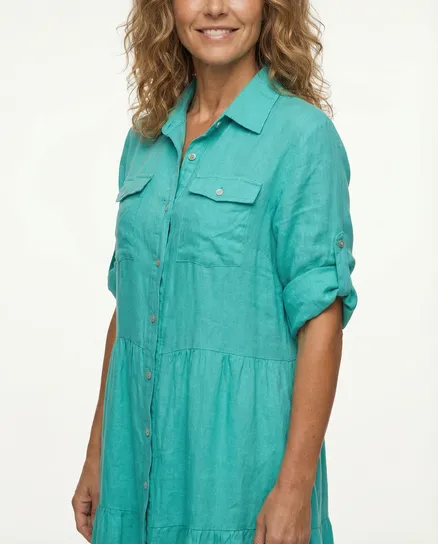 Maxikleid Leinen in aqua von Made in Italy