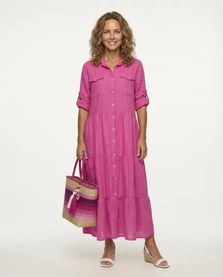 Maxikleid Leinen in pink von Made in Italy