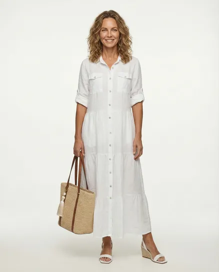 Maxikleid Leinen in wei� von Made in Italy