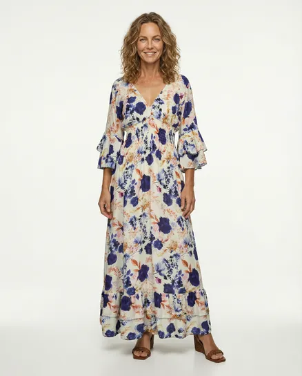 Maxikleid mit Blumen in blau von H. Trend