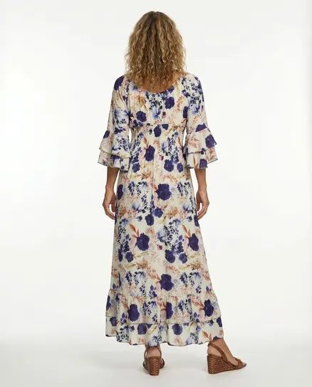 Maxikleid mit Blumen in blau von H. Trend