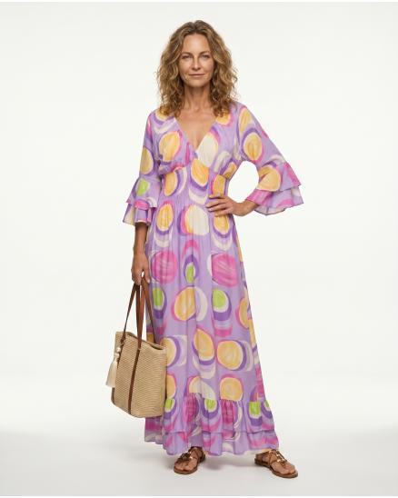 Maxikleid mit Print in lila von H. Trend